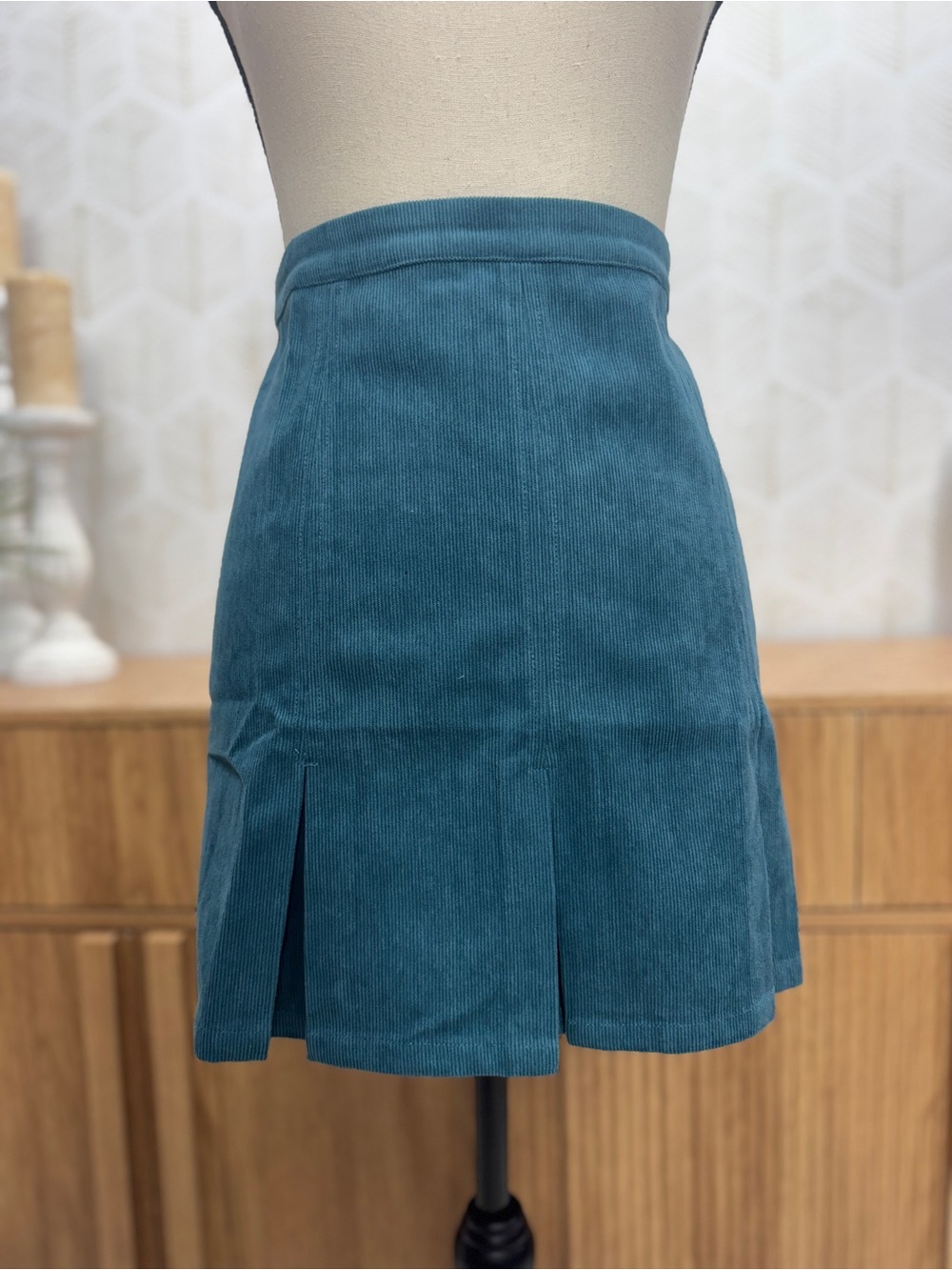 Teal Corduroy Pleated Mini Skirt - Women